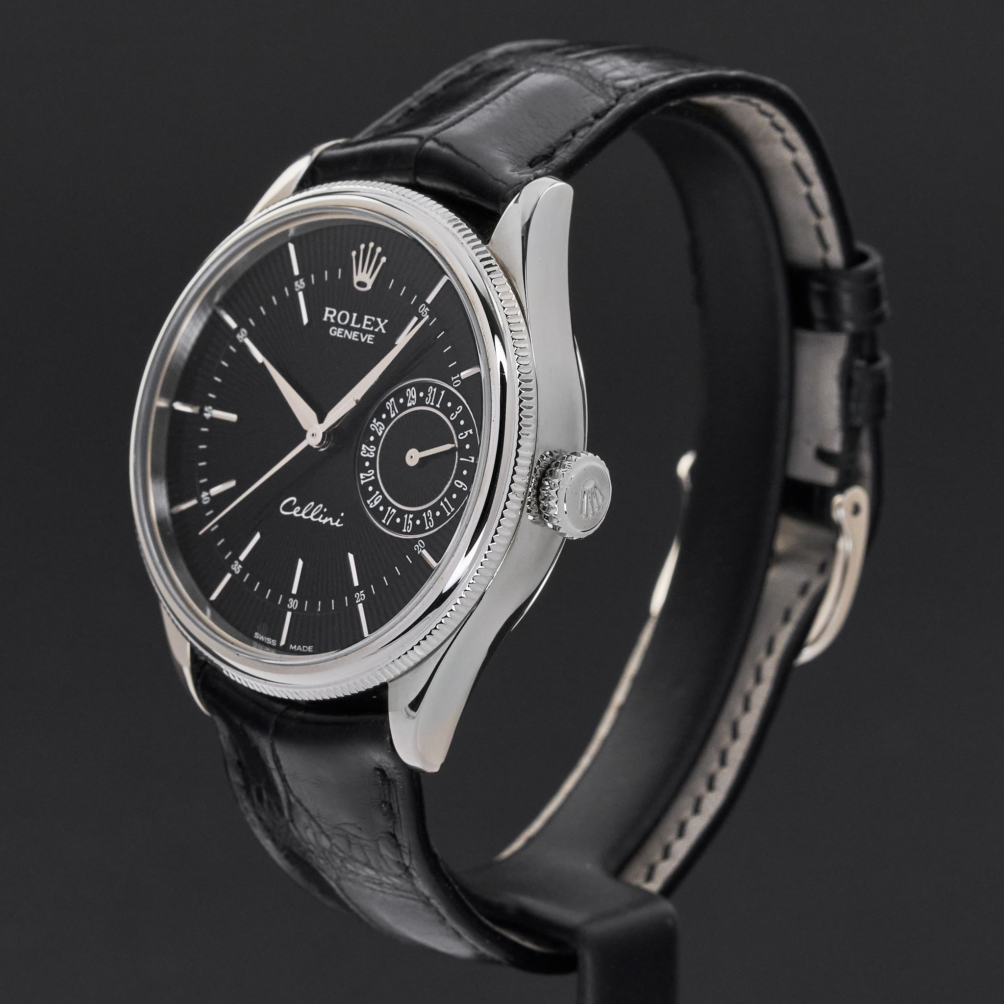 Rolex Cellini Date, 50519, 39mm, 2016, White Gold, Black Guilloche dial, Fullset, 1y warranty