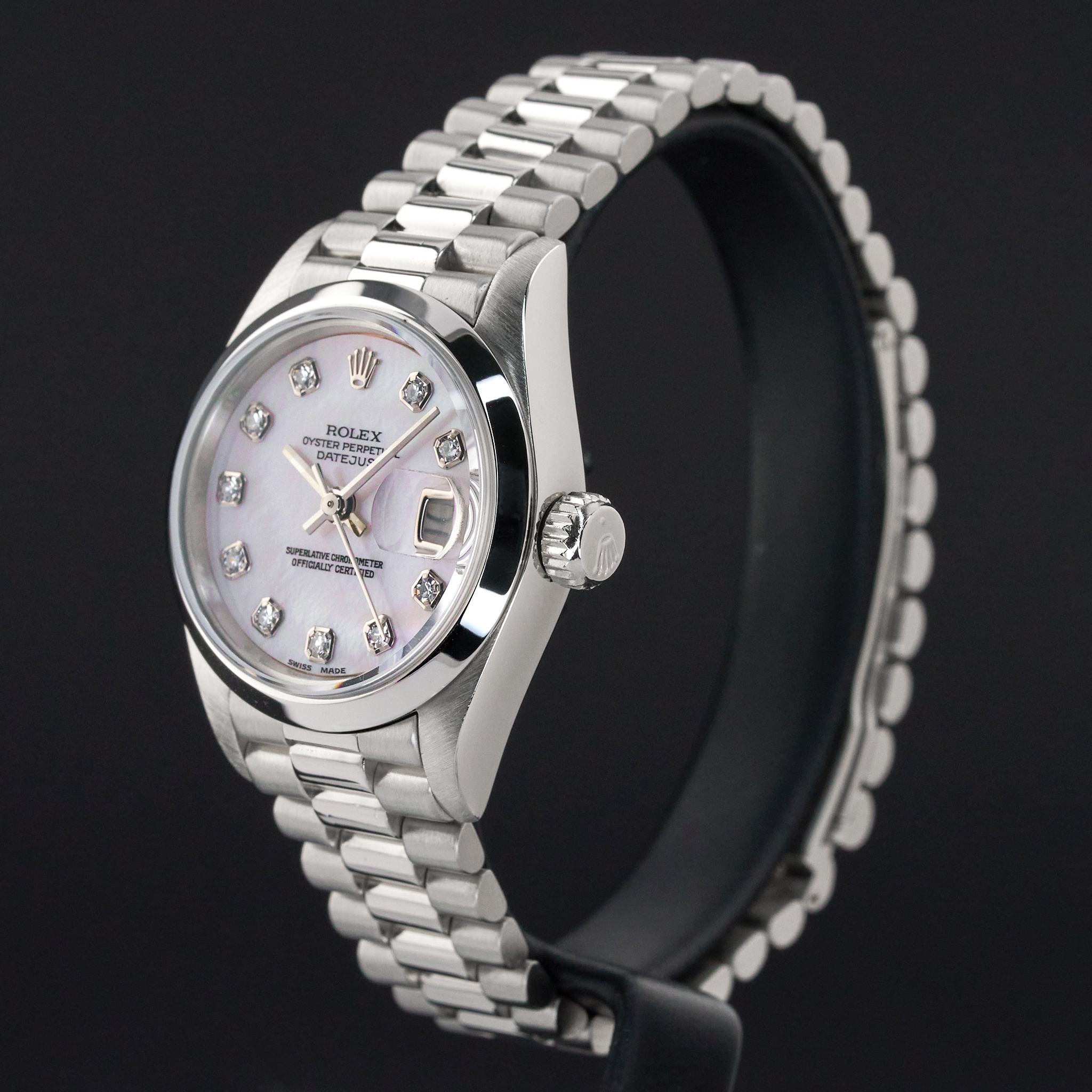 Rolex Lady Datejust, 69166, 26mm, 1989, Platinum, MOP Big Diamond dial, Box, 1y warranty