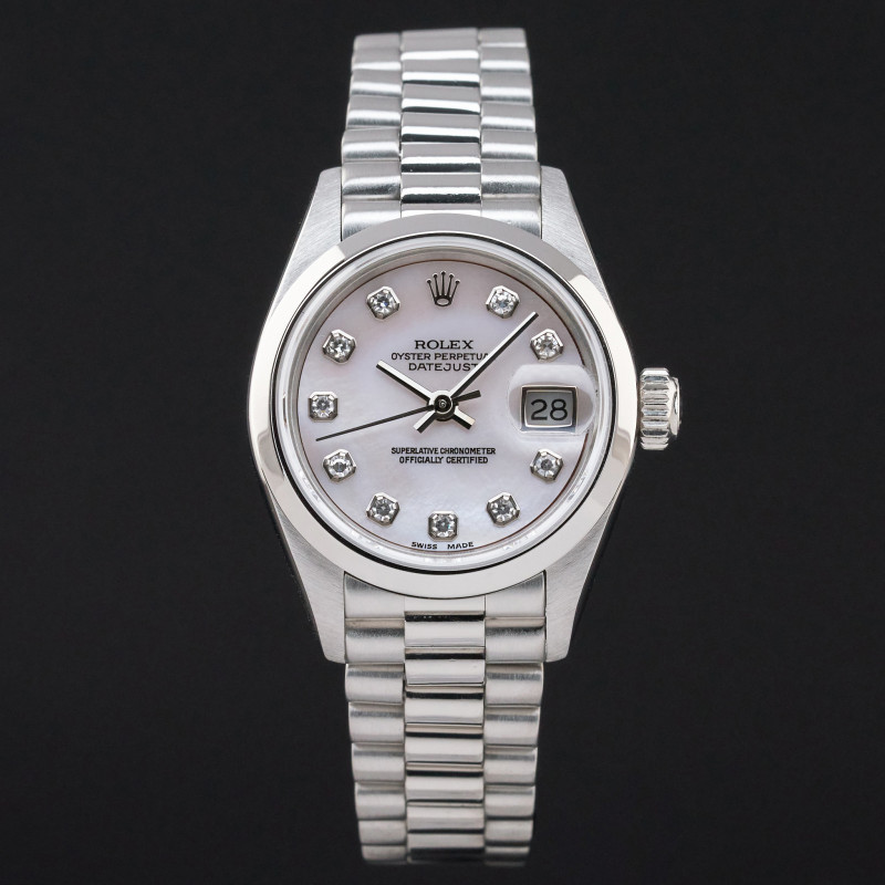 Rolex Lady Datejust, 69166, 26mm, 1989, Platinum, MOP Big Diamond dial, Box, 1y warranty