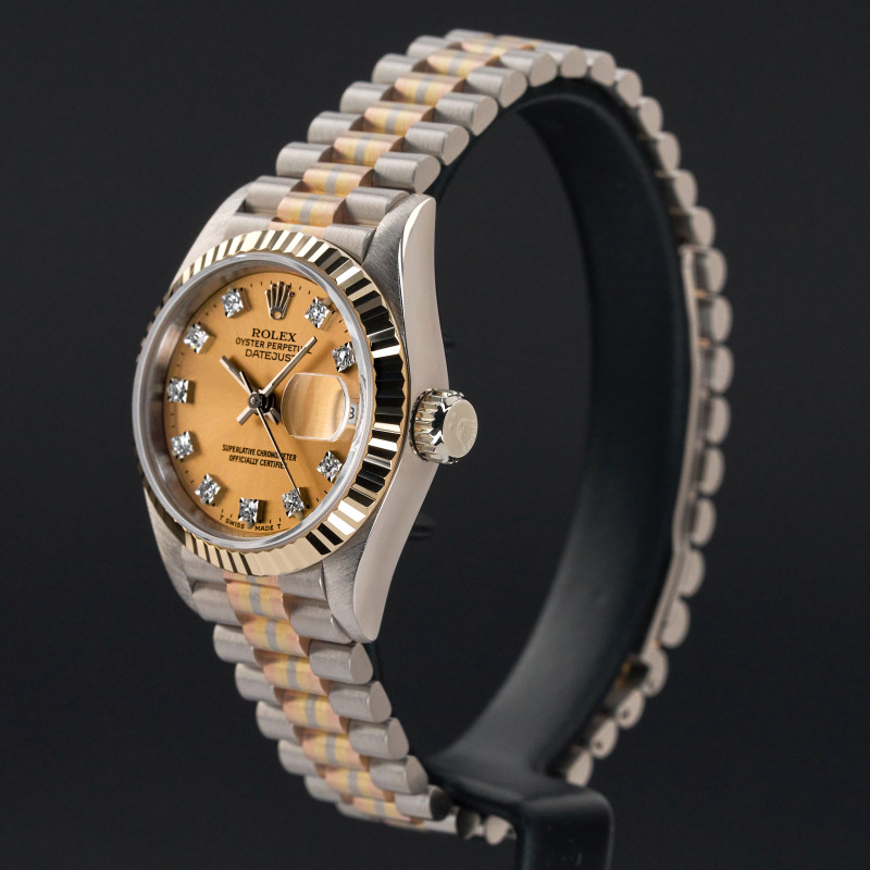 Rolex Lady Datejust, Rare TRIDOR, 69179, 26mm, 1988, Salmon Small Diamond dial, Fullset, 1y warranty