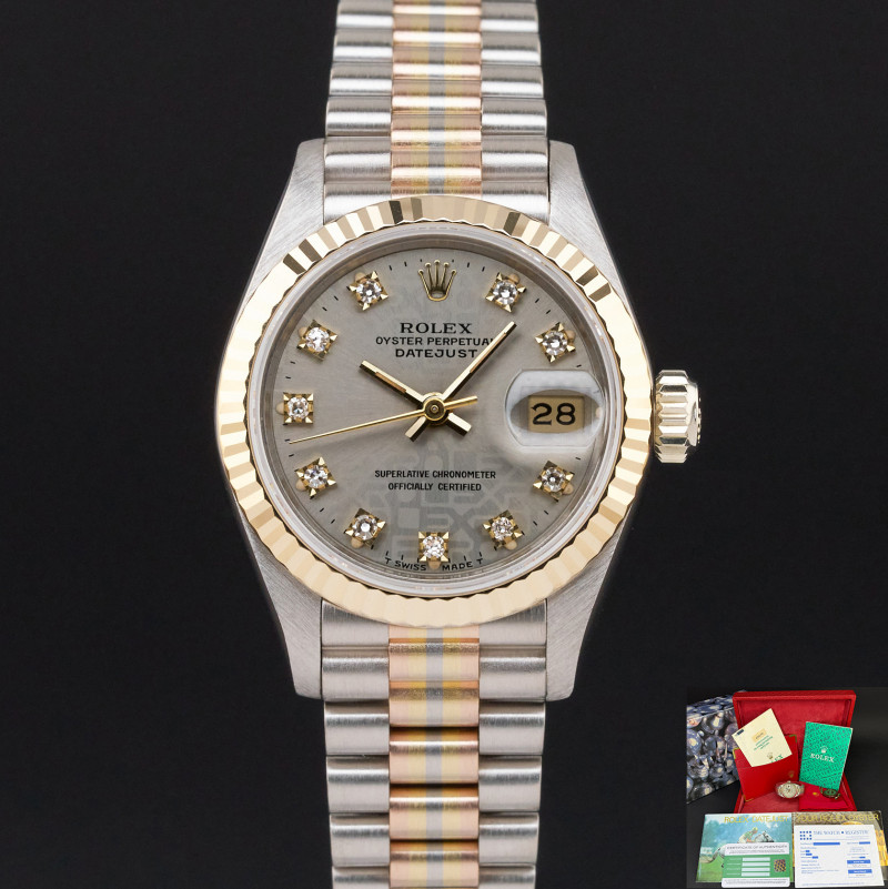 Rolex Lady Datejust, Rare TRIDOR, 69179, 26mm, 1989, Grey Jubilee Small Diamond dial, Fullset, 1y warranty