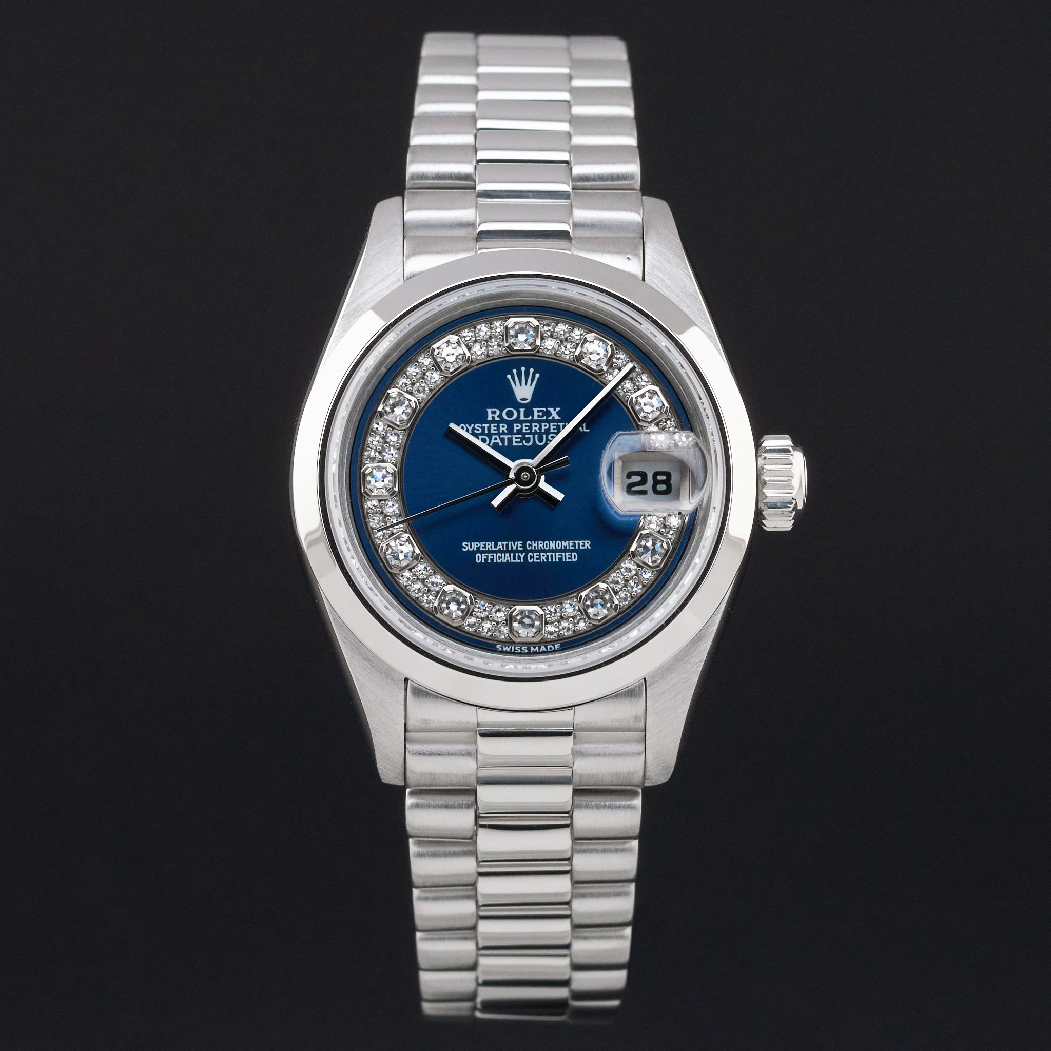 Rolex Lady Datejust, 69166, 26mm, 1997, Platinum, Blue Myriad Big Diamond dial, Fullset, 1y warranty