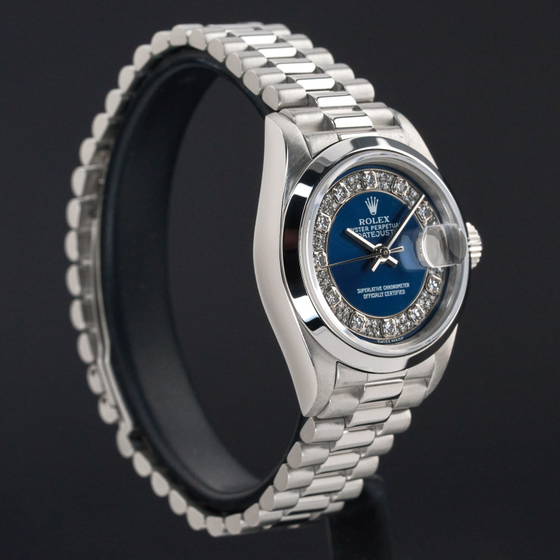 Rolex Lady Datejust, 69166, 26mm, 1997, Platinum, Blue Myriad Big Diamond dial, Fullset, 1y warranty