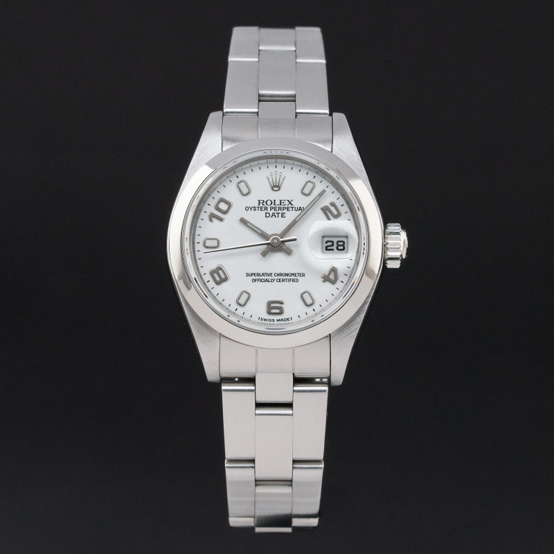 Rolex Oyster Perpetual Lady Date, 79160, 26mm, 2002, Steel, White Arabic dial, Fullset, 1y warranty