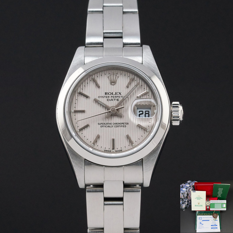 Rolex Oyster Perpetual Lady Date, 79160, 26mm, 2000, Steel, Silver Tapestry dial, Fullset, 1y warranty