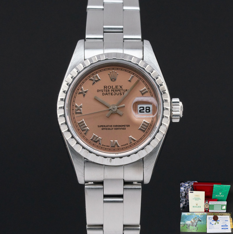 Rolex Oyster Perpetual Lady Date, 69240, 26mm, 1991, Steel, Salmon Roman dial, Fullset, 1y warranty