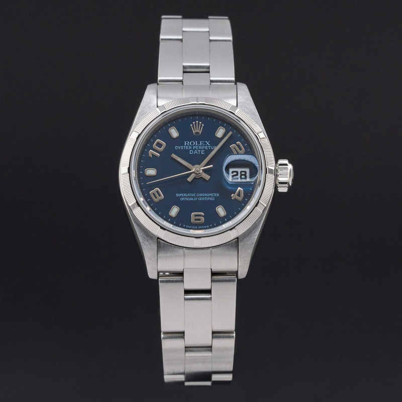 Rolex Oyster Perpetual Lady Date, 69190, 26mm, 1999, Steel, Blue Arabic dial, Fullset, 1y warranty