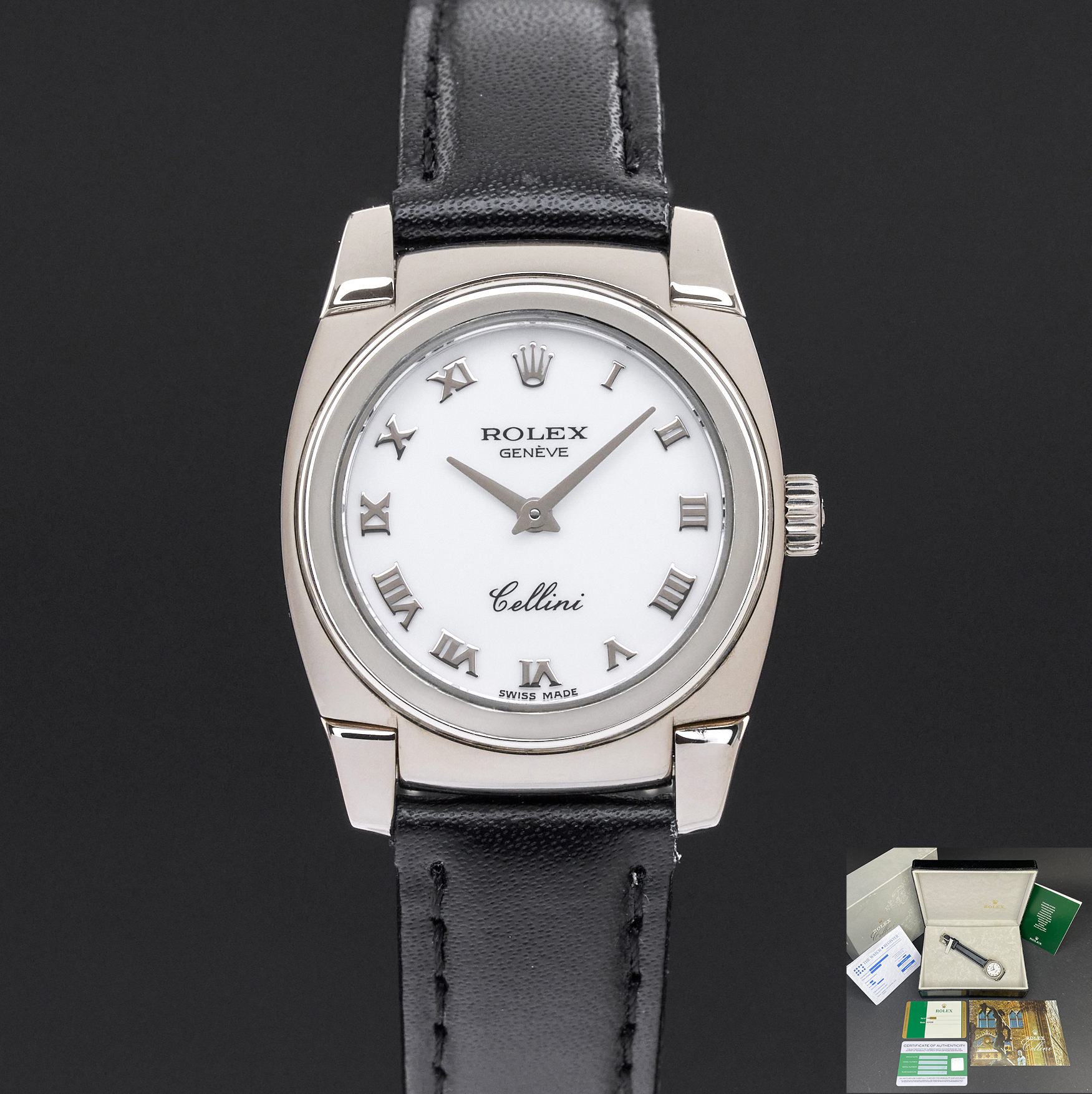 Rolex Cellini Cestello, 5310, 26mm, 2001, White gold, White Roman dial, Fullset, 1y warranty