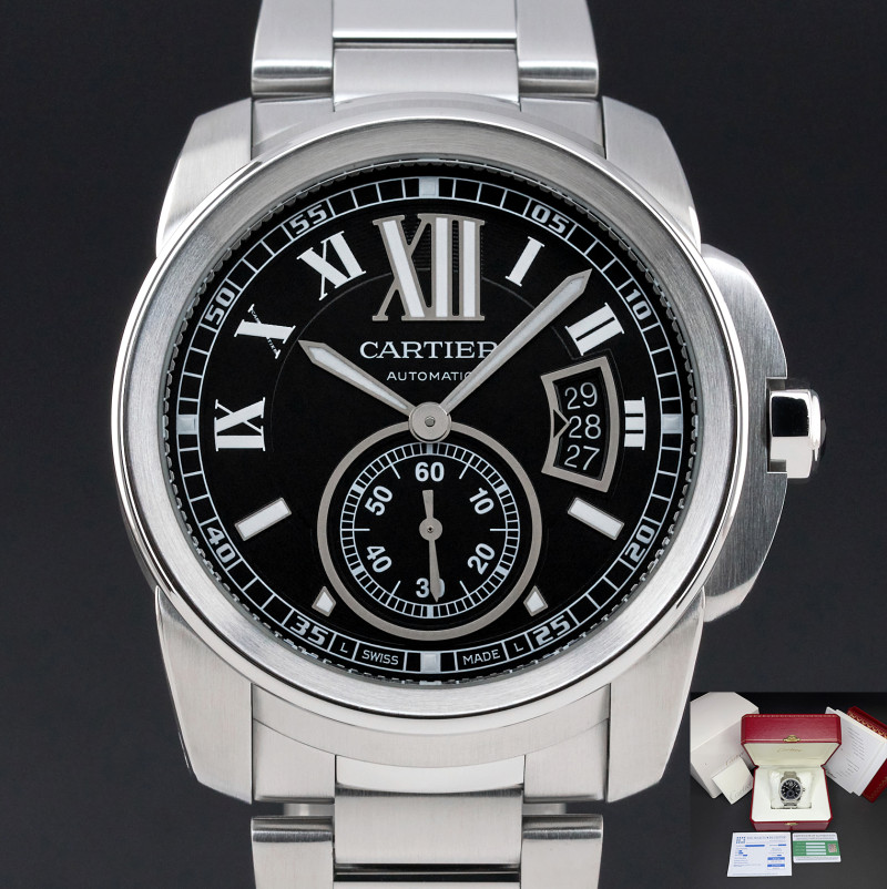 Cartier Calibre de Cartier, W7100016, 42mm, 2012, Steel, Black Roman dial, Fullset, 1y warranty