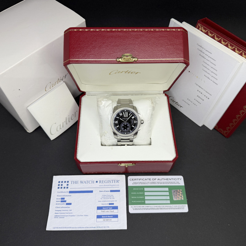 Cartier Calibre de Cartier, W7100016, 42mm, 2012, Steel, Black Roman dial, Fullset, 1y warranty