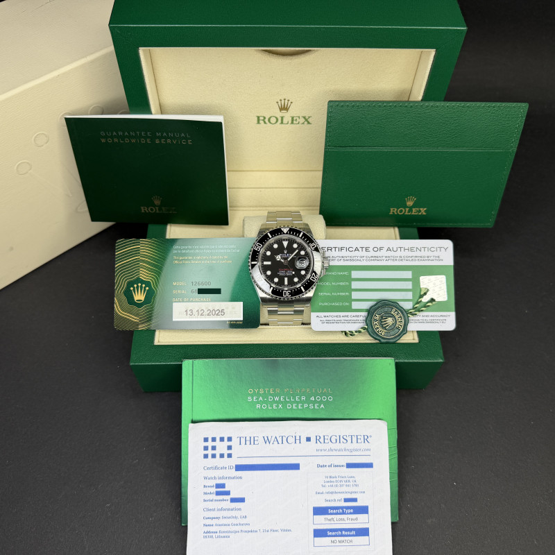 Rolex Sea-Dweller, 126600, 43mm, 2025, Steel, Black dial, Fullset, Official warranty