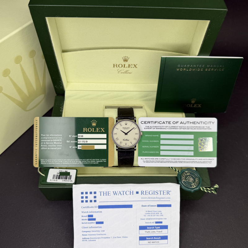 Rolex Cellini, 5115, 32mm, White gold, Silver Jubilee Roman dial, Fullset, 1 y warranty