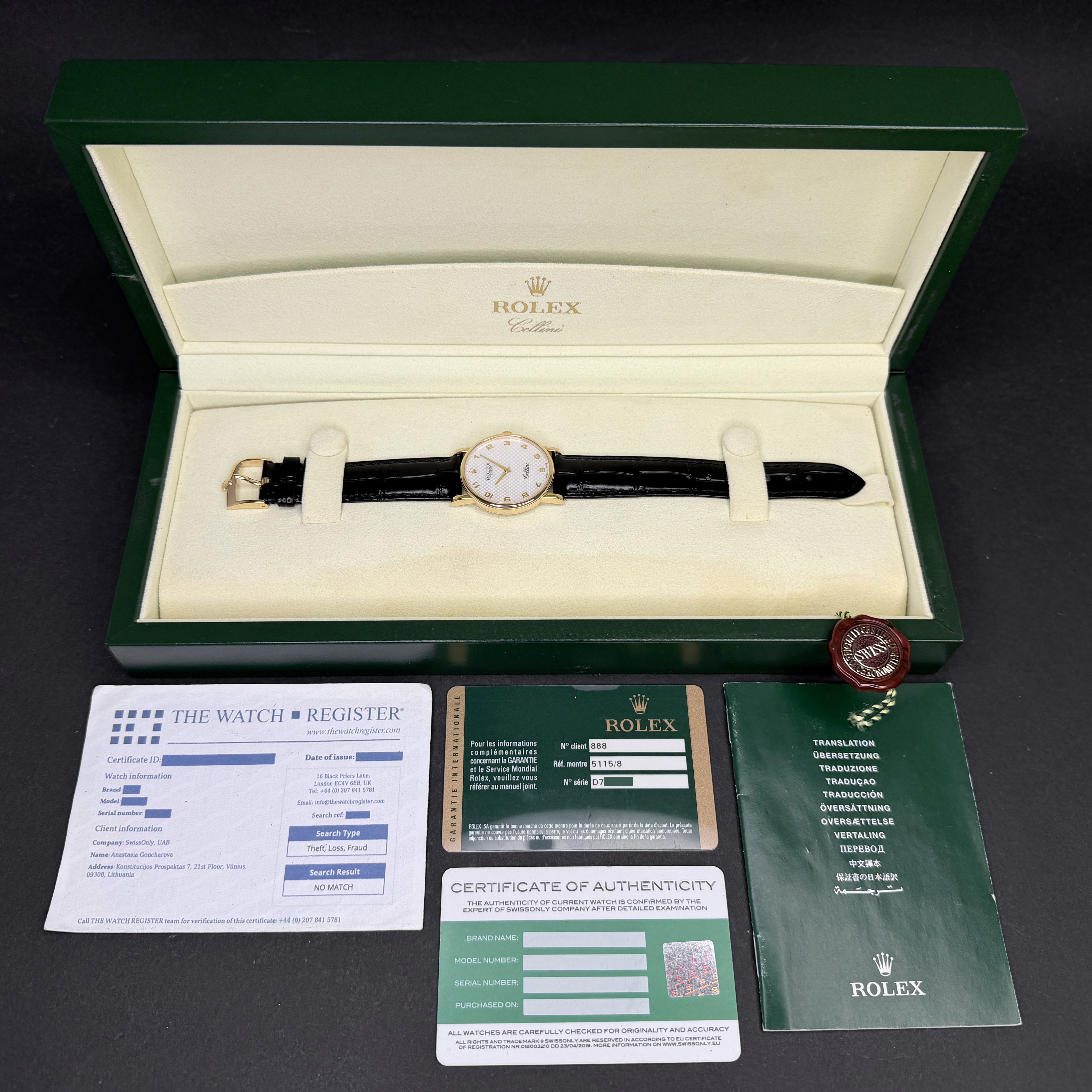 Rolex Cellini 5115/8, 32mm, 2006, Yellow gold, Ivory MOP Arabic dial, Fullset, 1y warranty