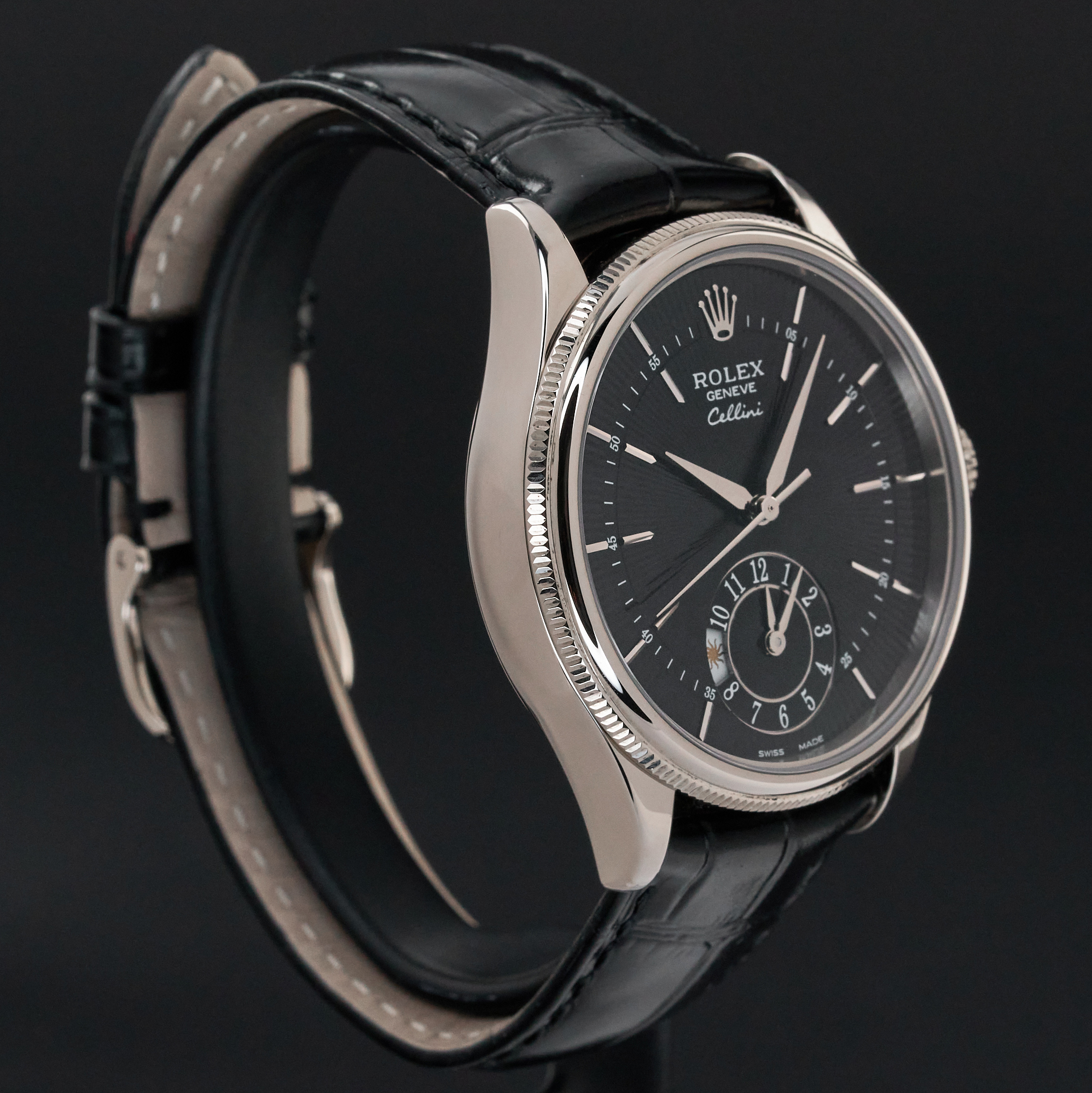 Rolex Cellini Dual Time, 50529, 39mm, 2020, White gold, Black Guilloche dial, Fullset, 1y warranty