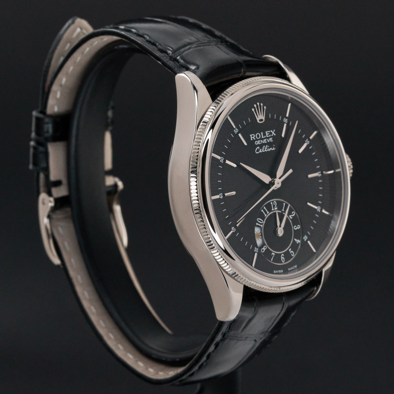 Rolex Cellini Dual Time, 50529, 39mm, 2020, White gold, Black Guilloche dial, Fullset, 1y warranty