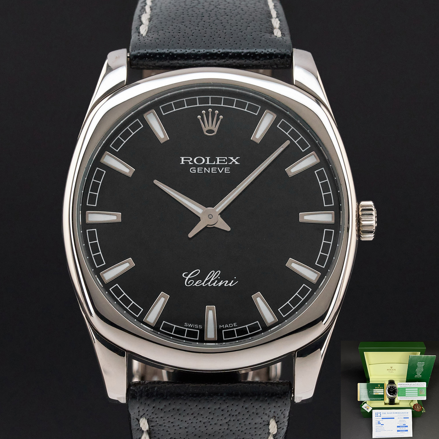 Rolex Cellini Danaos, 4243/9, 38mm, 2006, White gold, Black dial, Fullset, 1y warranty