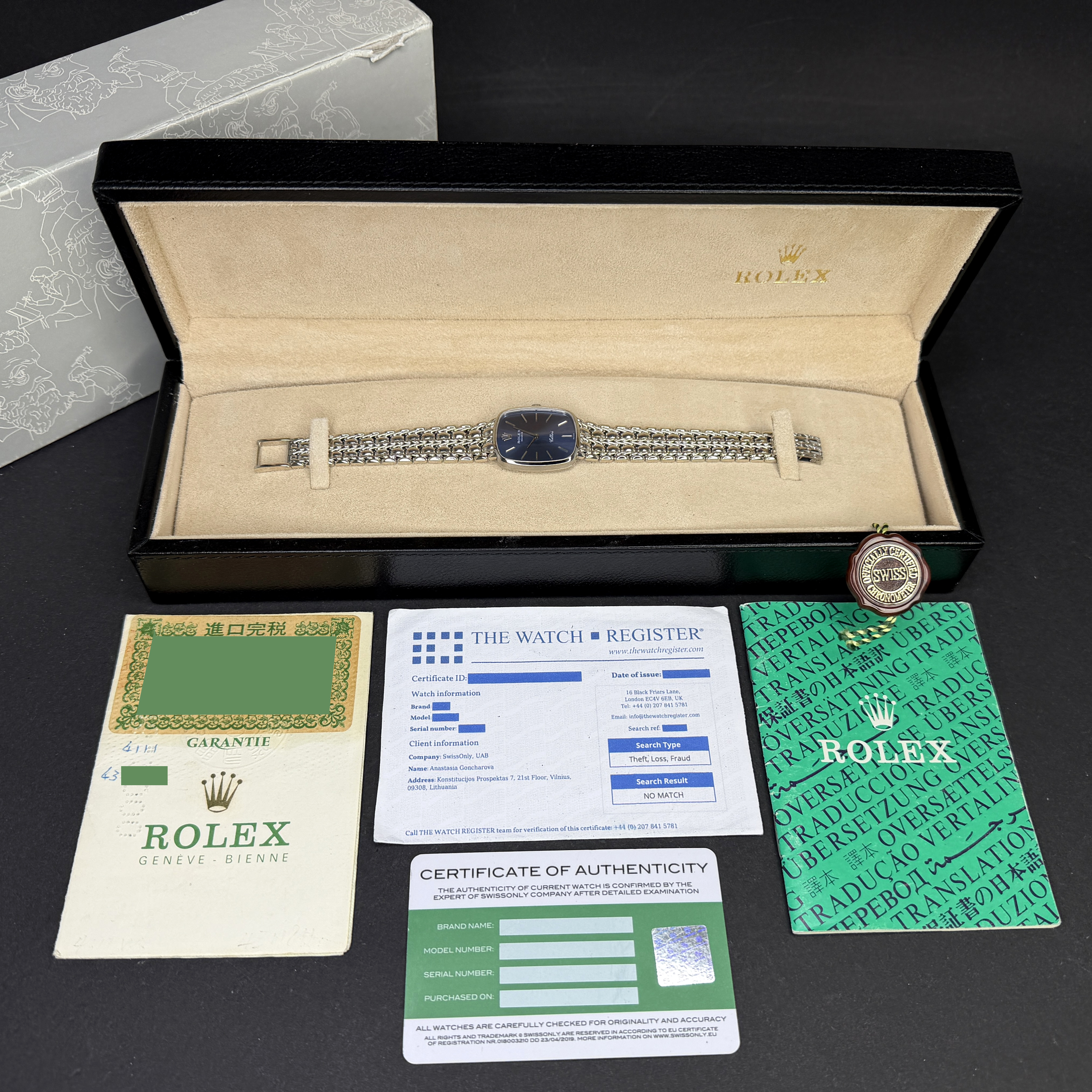 Rolex Cellini, 4111, 25mm, 1976, White gold, Blue dial, Fullset, 1y warranty