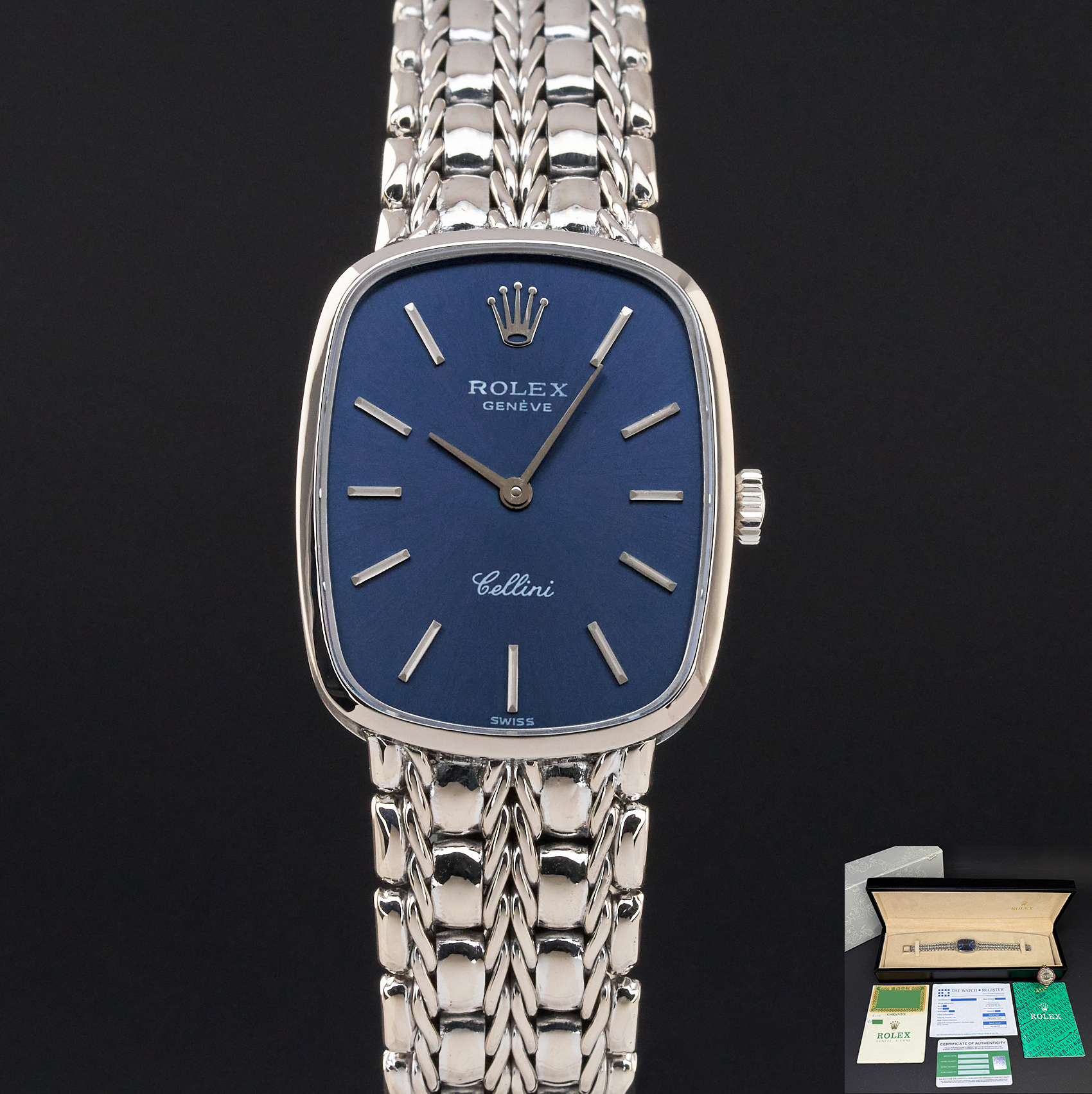 Rolex Cellini, 4111, 25mm, 1976, White gold, Blue dial, Fullset, 1y warranty
