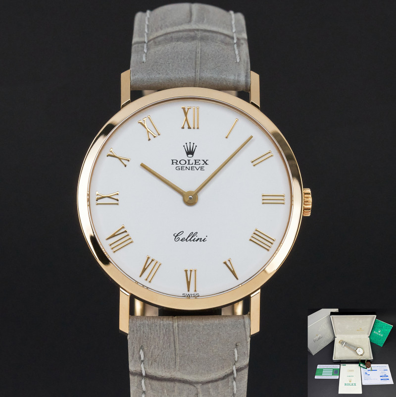 Rolex Cellini, 4112/8, 32mm, 1990, Yellow gold, White Roman dial, Fullset, 1y warranty