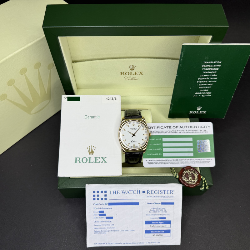 Rolex Cellini Danaos, 4243/8, 38mm, 2006, Yellow gold, White dial, Fullset, 1y warranty