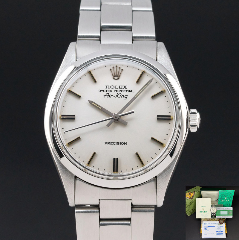 Rolex Air King, 5500, 34mm, 1982, Steel, Silver dial, Fullset, 1y warranty