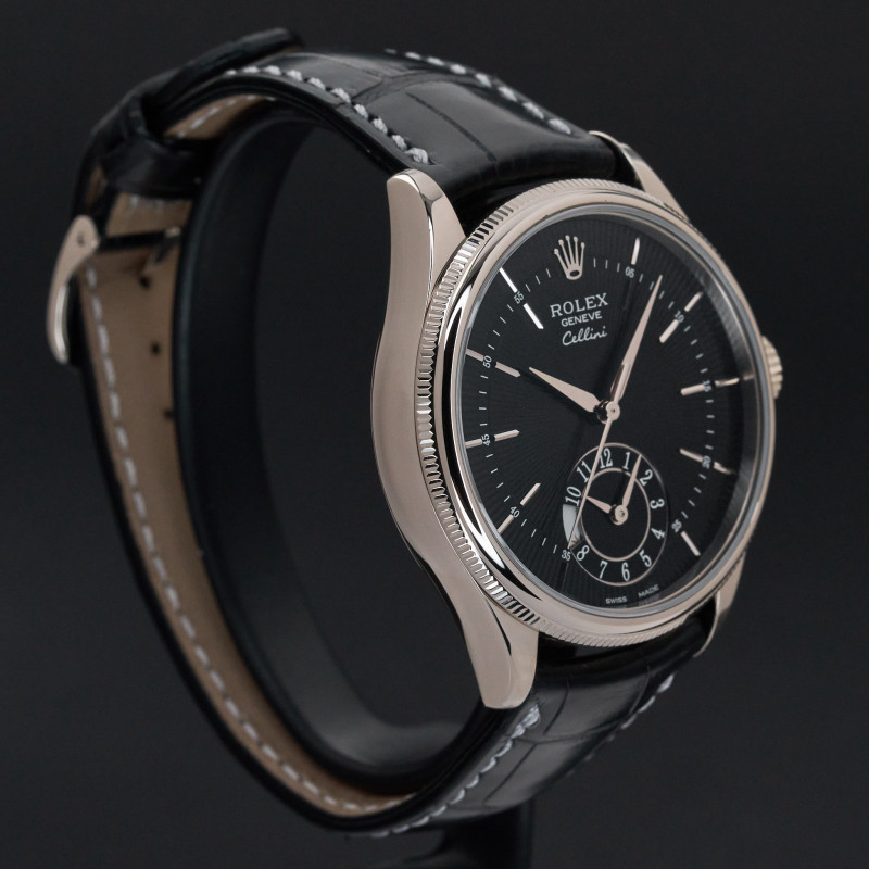 Rolex Cellini Dual Time, 50529, 39mm, 2014, White gold, Black Guilloche dial, Fullset, 1y warranty