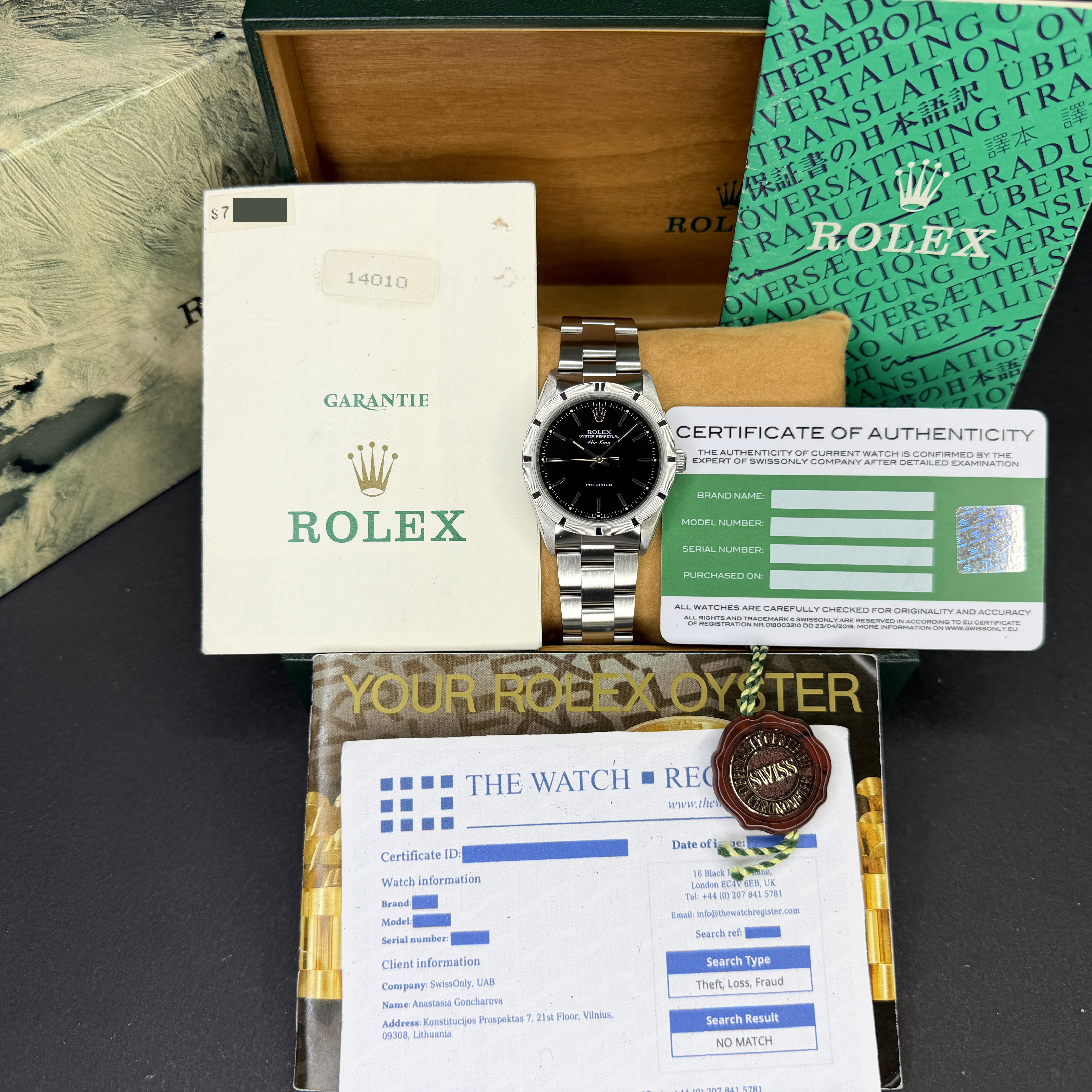 Rolex Air King, 14010, 34mm, 1994, Steel, Black dial, Fullset, 1y warranty