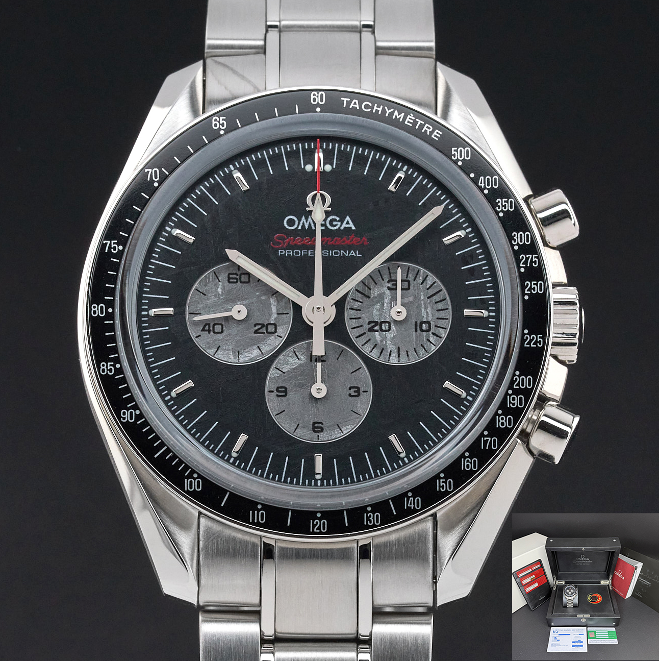 Omega Speedmaster Professional Moonwatch, Apollo Soyuz, 311.30.42.30.99.001, 42mm, 2017, Steel, Black Meteorite dial, Fullset, 1y warranty