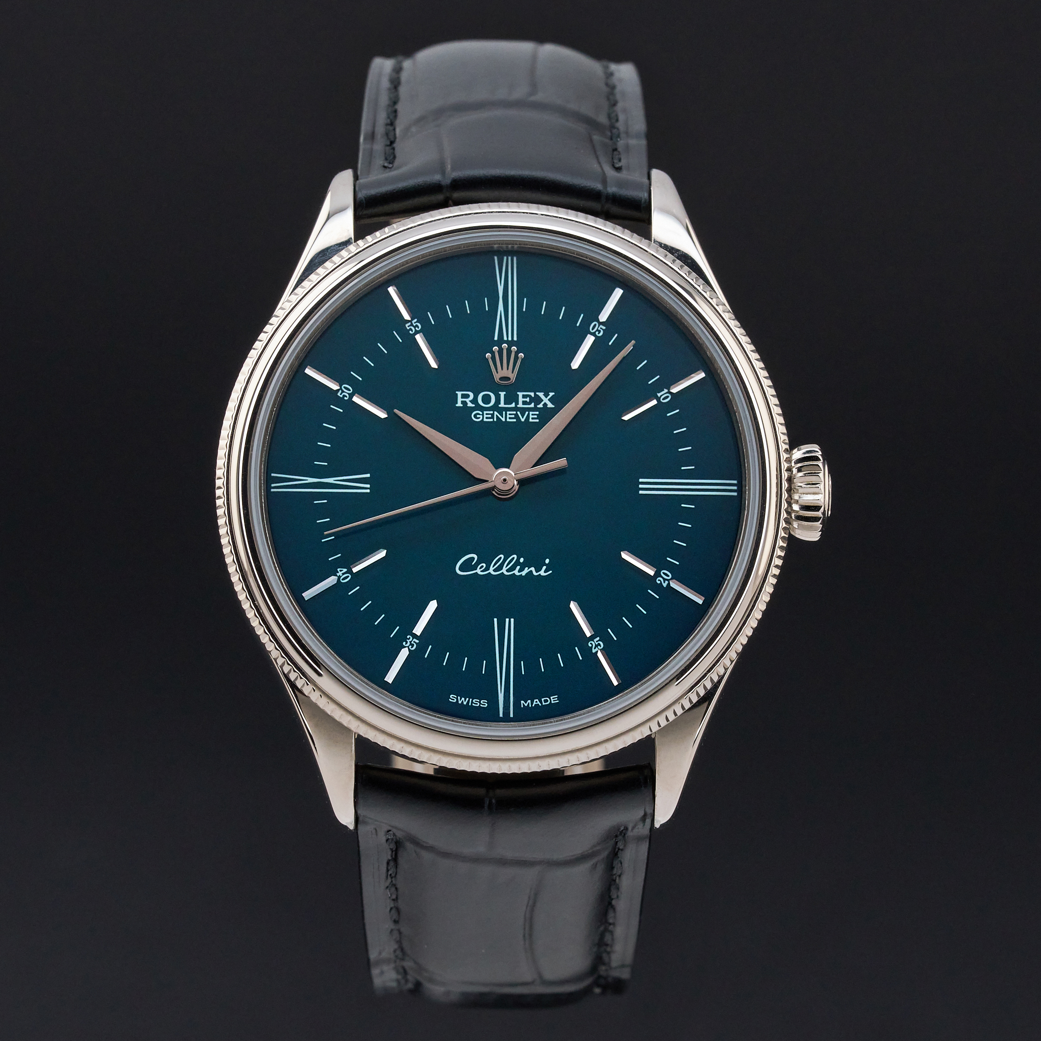 Rolex Cellini Time, 50509, 39mm, 2016, White gold, Blue Roman dial, Fullset, 1y warranty