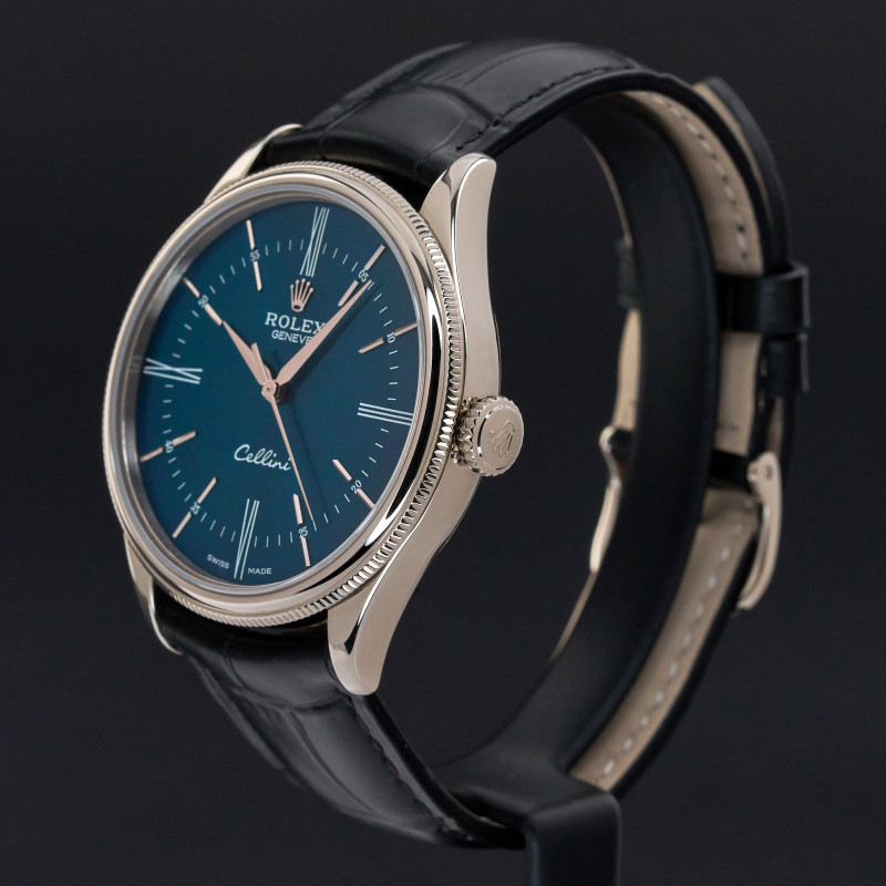 Rolex Cellini Time, 50509, 39mm, 2016, White gold, Blue Roman dial, Fullset, 1y warranty