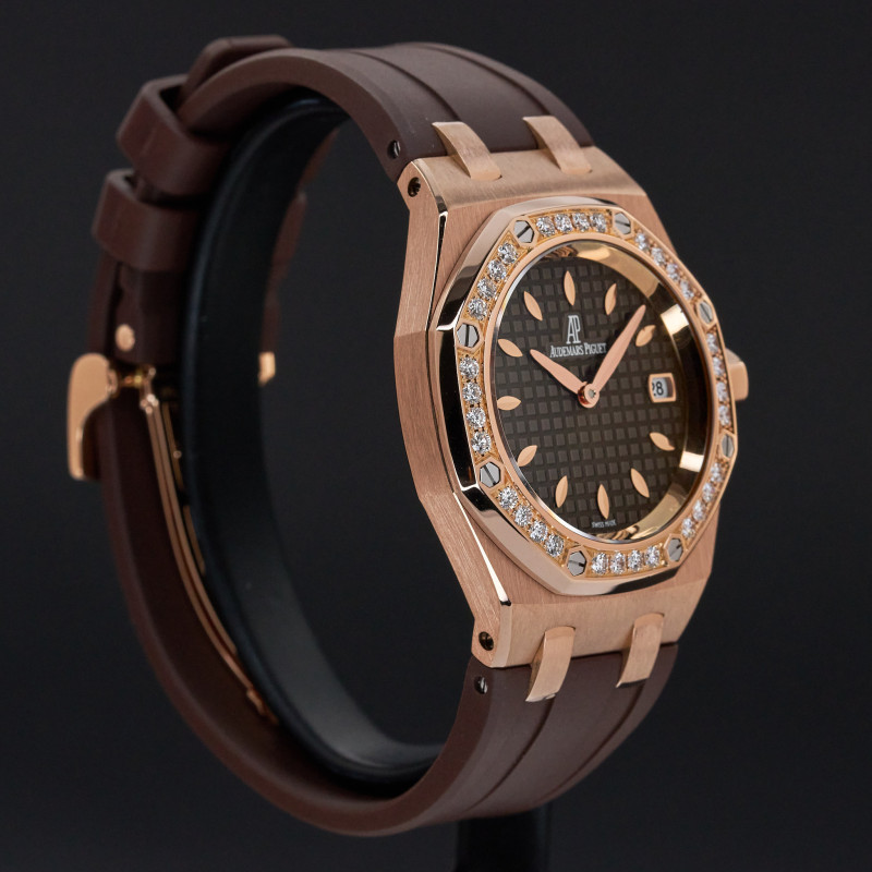 Audemars Piguet Royal Oak Lady, 67601OR.ZZ.D080CA.01, 33mm, 2009, Rose gold, Brown Méga Tapisserie dial, Fullset, 1y warranty