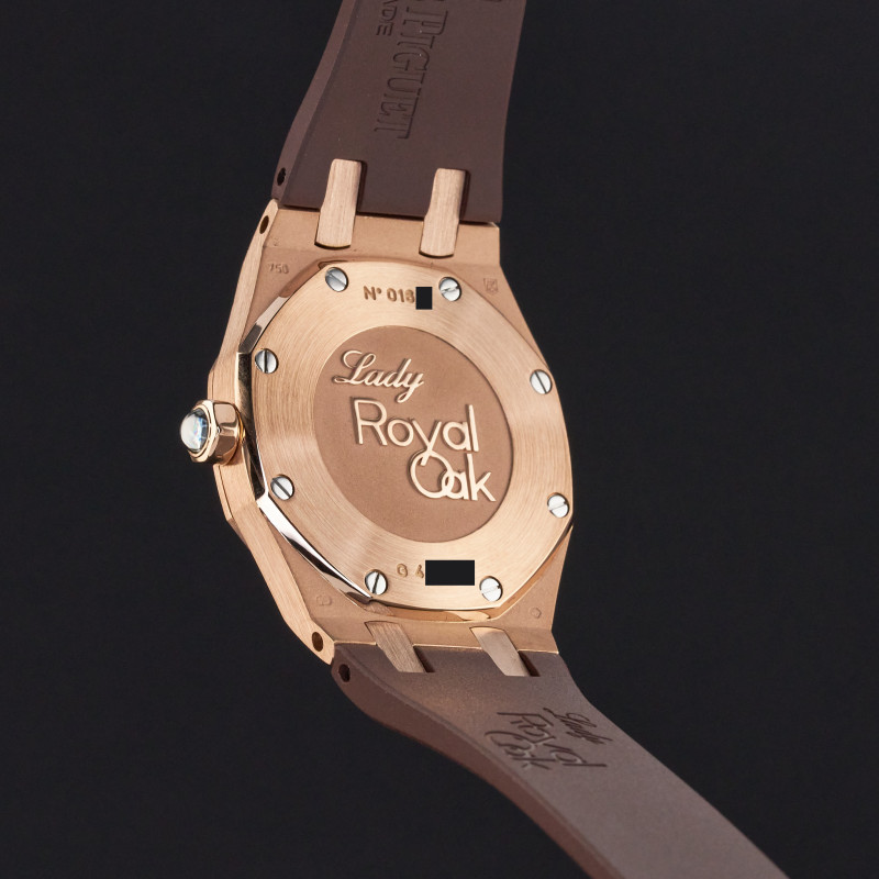 Audemars Piguet Royal Oak Lady, 67601OR.ZZ.D080CA.01, 33mm, 2009, Rose gold, Brown Méga Tapisserie dial, Fullset, 1y warranty