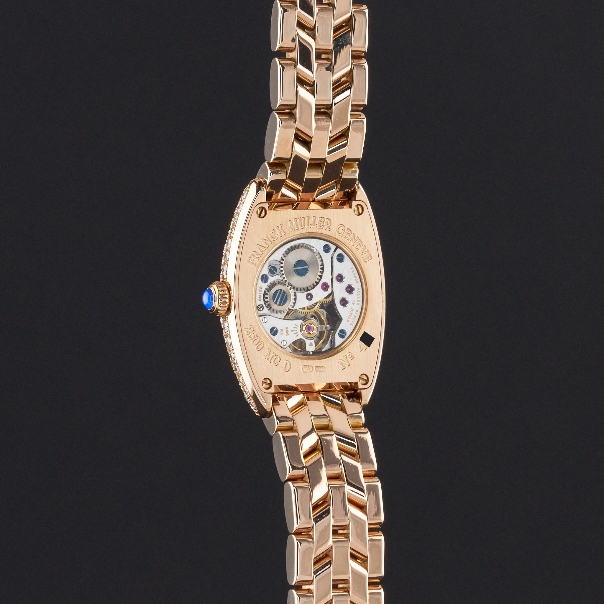 Franck Muller Tono Curvex, 2500MCD, 20x27mm, Rose gold, Blue Roman dial, Fullset, 1y warranty
