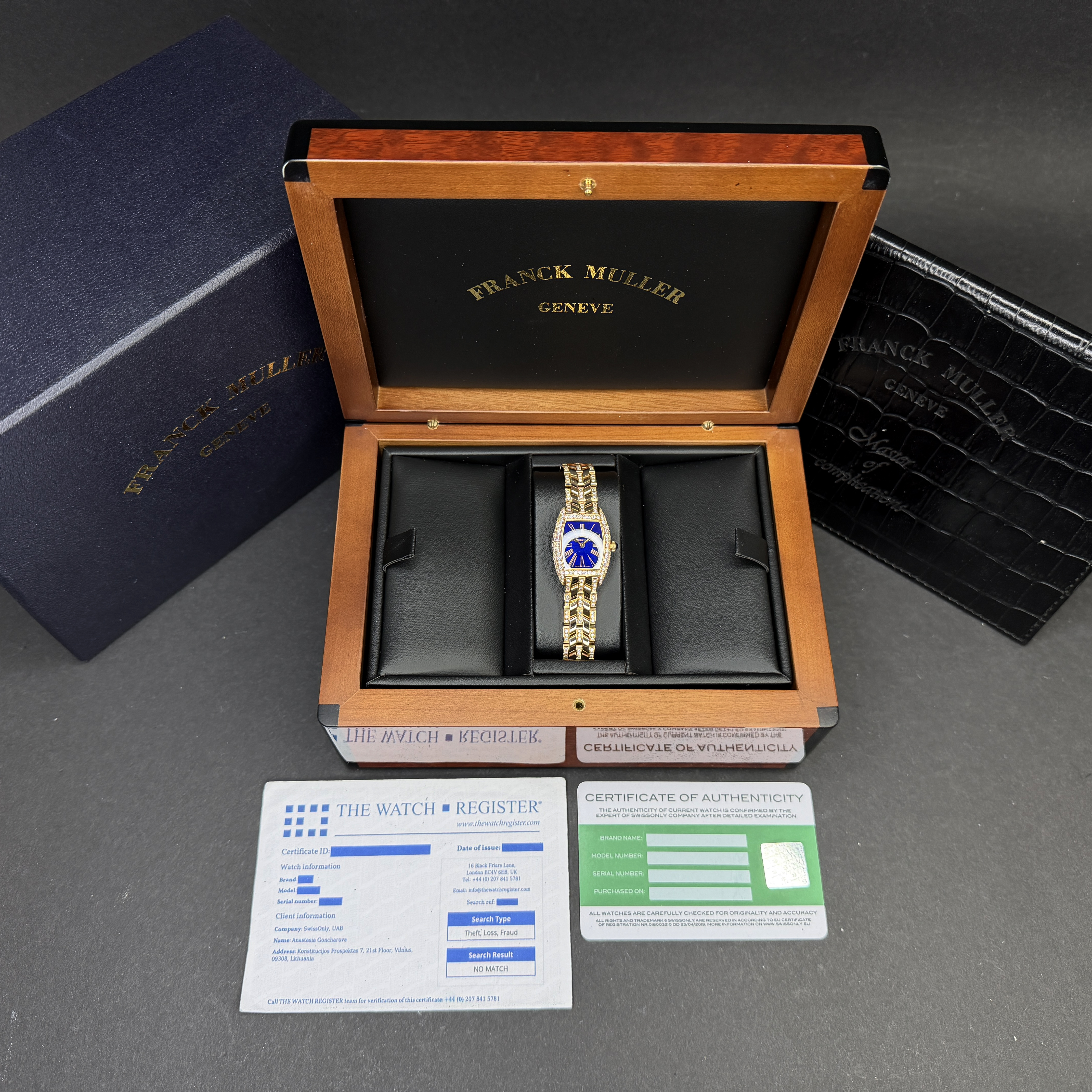 Franck Muller Tono Curvex, 2500MCD, 20x27mm, Rose gold, Blue Roman dial, Fullset, 1y warranty