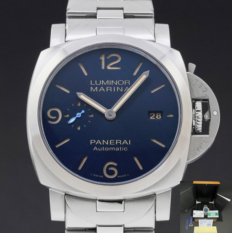 Panerai Luminor Marina Automatic, PAM 01058, 44mm, 2019, Steel, Blue Arabic dial, Fullset, 1y warranty