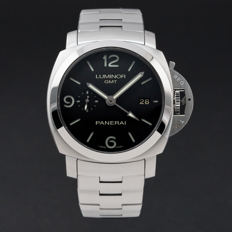 Panerai Luminor 1950 GMT, PAM 00329, 44mm, Steel, Black Arabic dial, Fullset, 1y warranty