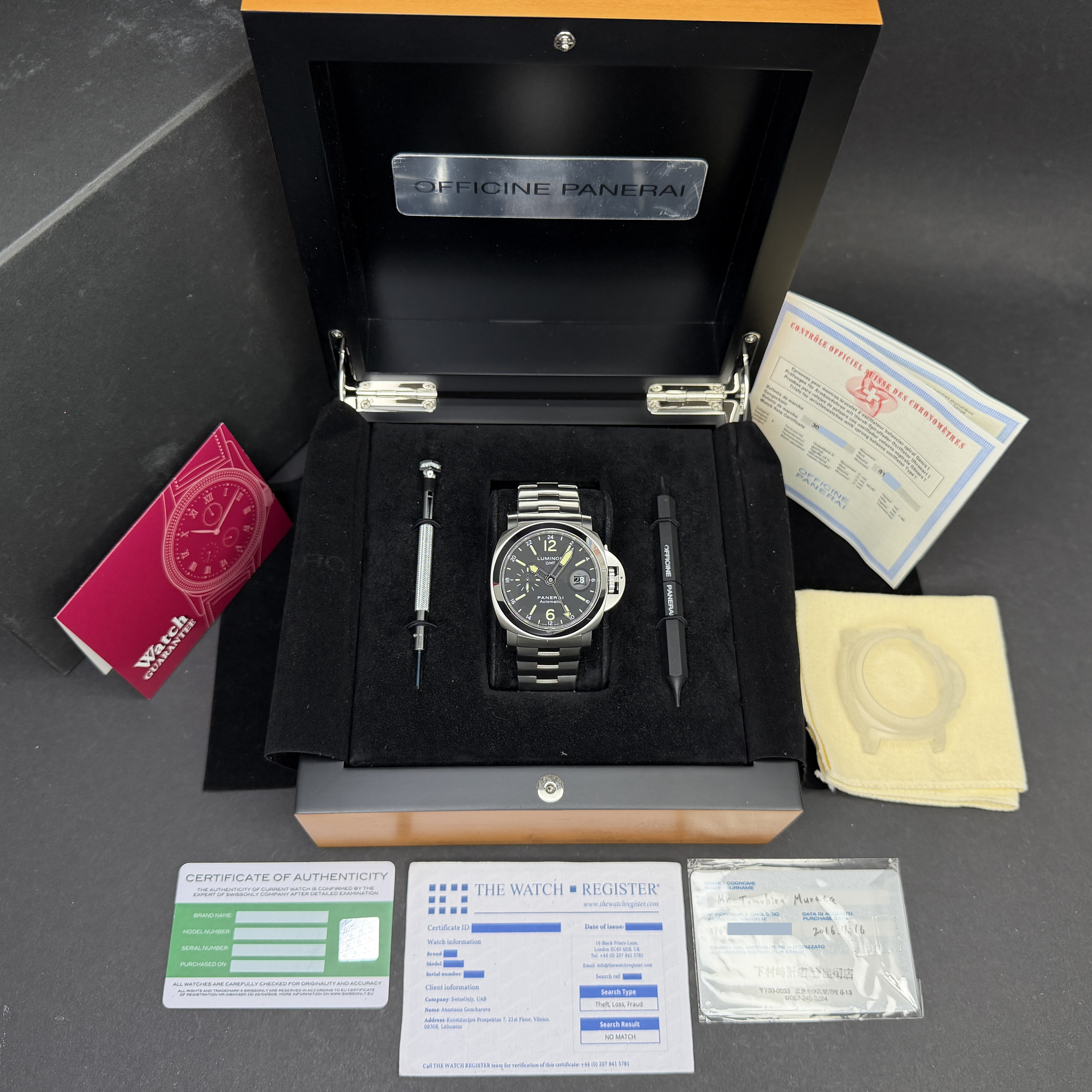 Panerai Luminor GMT, PAM 00297, 44mm, 2016, Steel, Black dial, Fullset, 1y warranty