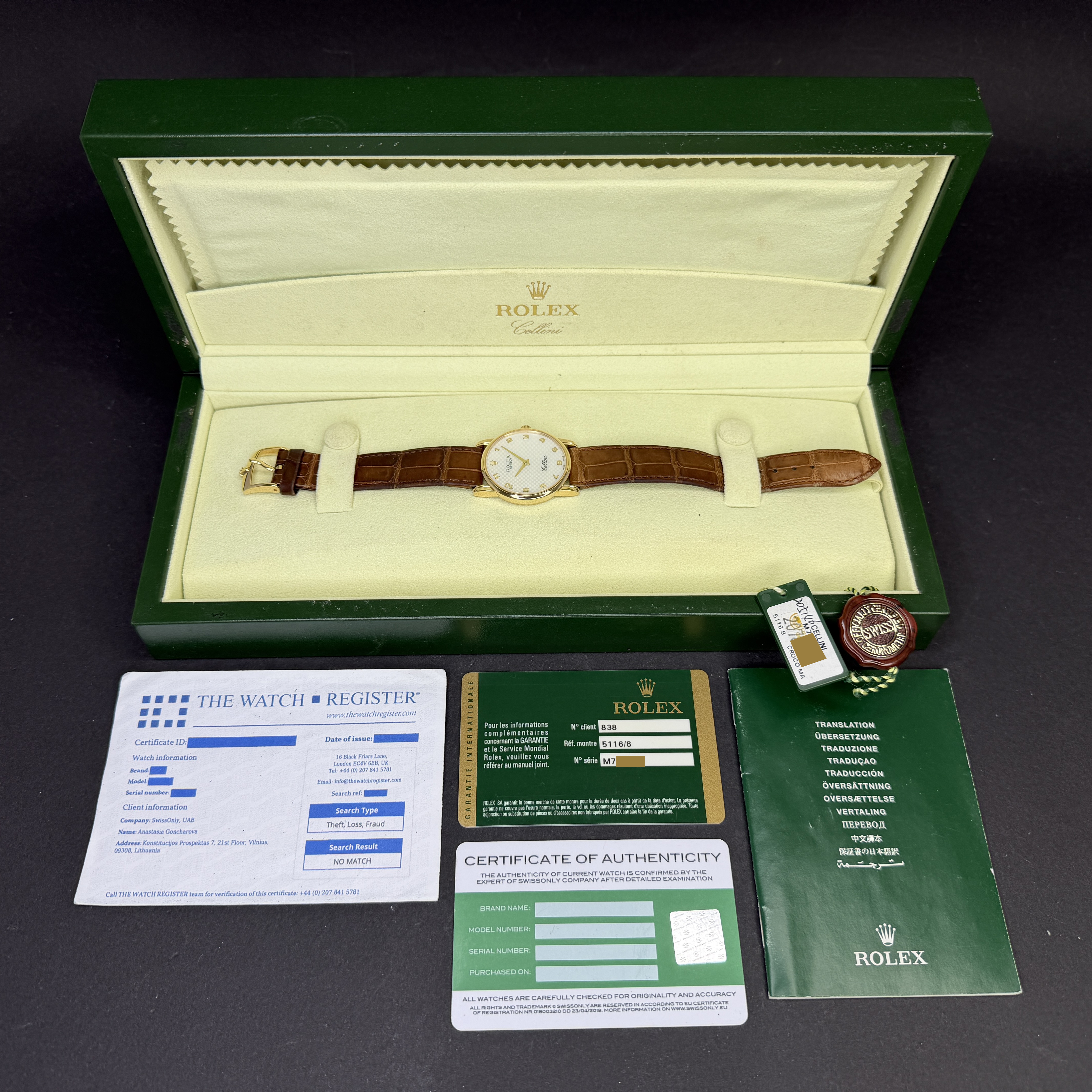 Rolex Cellini, 5116, 32mm, 2008, Yellow gold, Ivory MOP Arabic dial, Fullset, 1y warranty