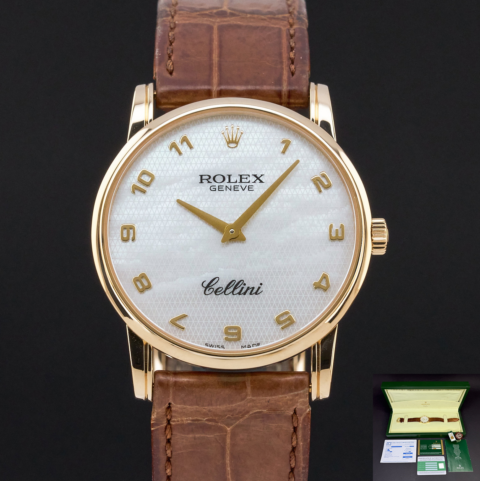 Rolex Cellini, 5116, 32mm, 2008, Yellow gold, Ivory MOP Arabic dial, Fullset, 1y warranty