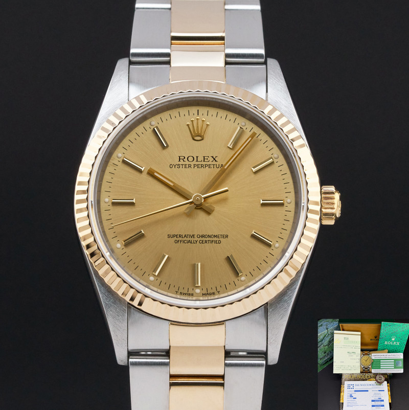 Rolex Oyster Perpetual, 14233, 34mm, 1996, Two-Tone, Champagne dial, Fullset, 1y warranty