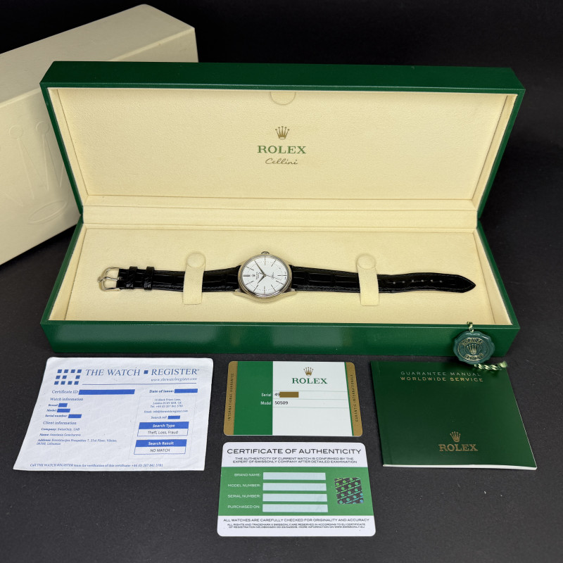 Rolex Cellini Time, 50509, 39mm, 2018, White gold, White dial, Fullset, 1y warranty