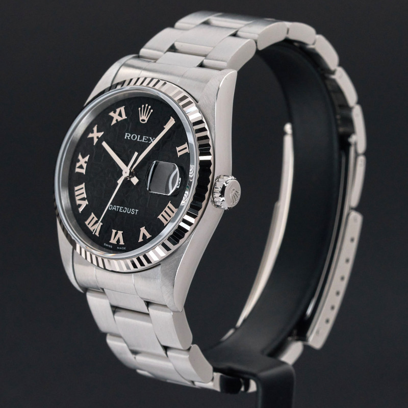 Rolex Datejust, 16234, 36mm, 2002, Steel, Black Jubilee Roman dial, Box, 1y warranty