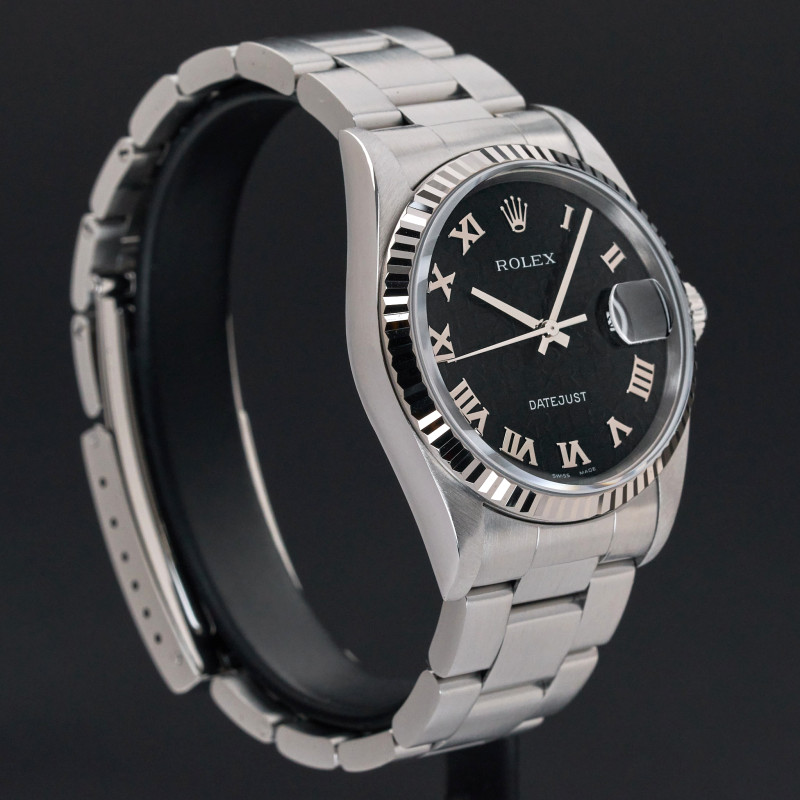 Rolex Datejust, 16234, 36mm, 2002, Steel, Black Jubilee Roman dial, Box, 1y warranty