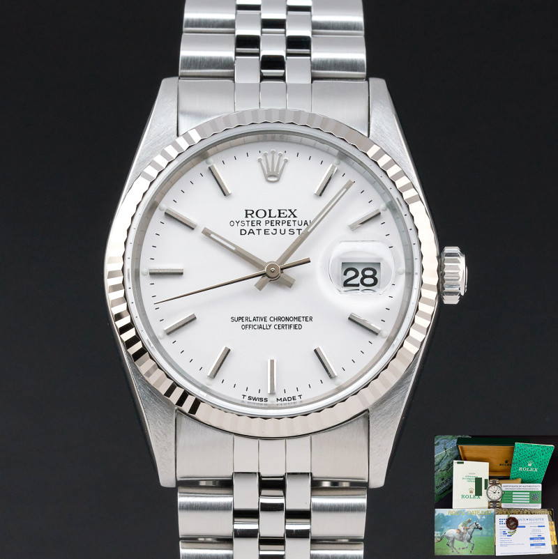 Rolex Datejust, 16234, 36mm, 1995, Steel, White dial, Fullset, 1y warranty