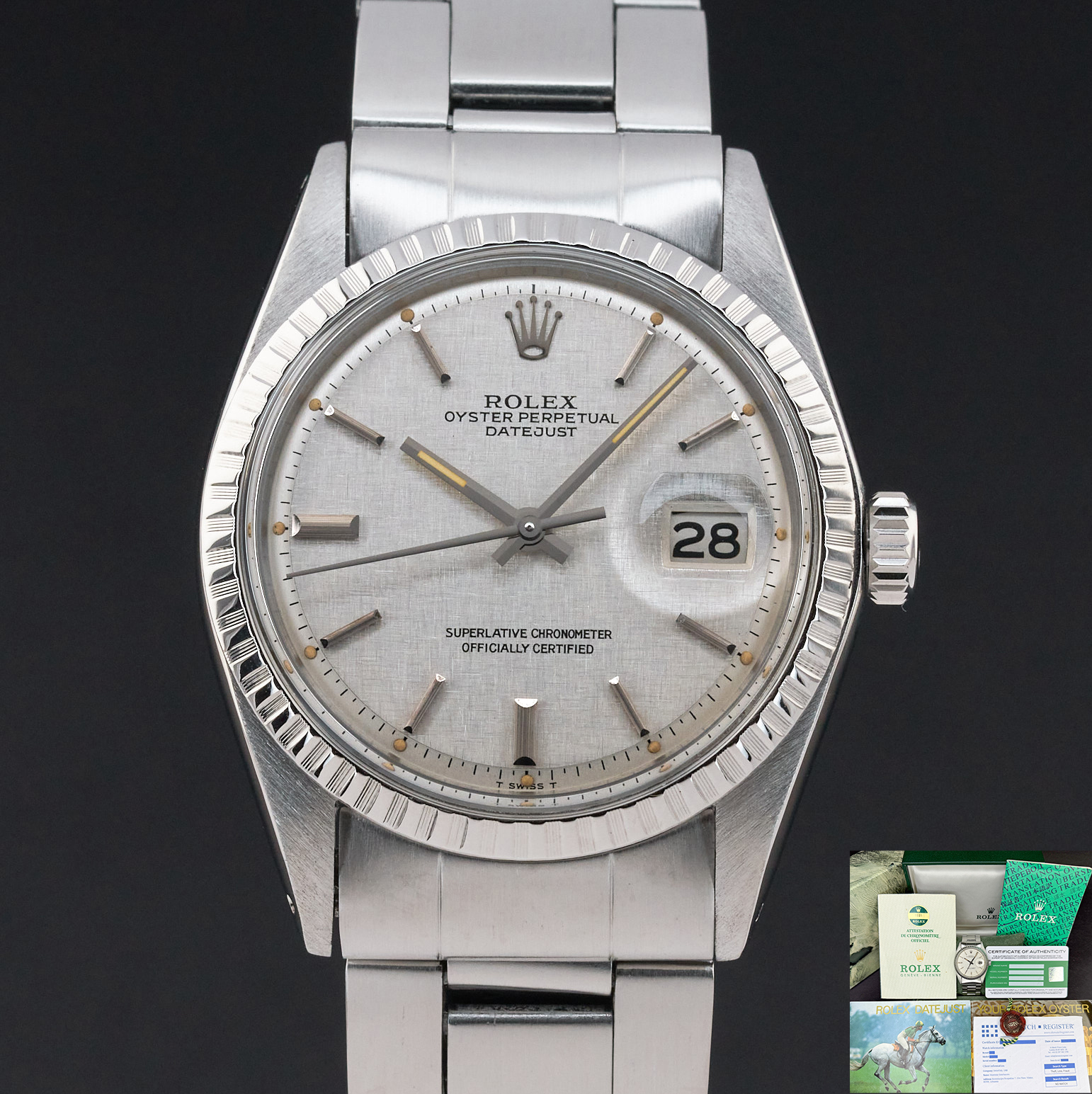 Rolex Datejust, 1603, 36mm, 1973, Steel, Silver Linen dial, Fullset, 1y warranty