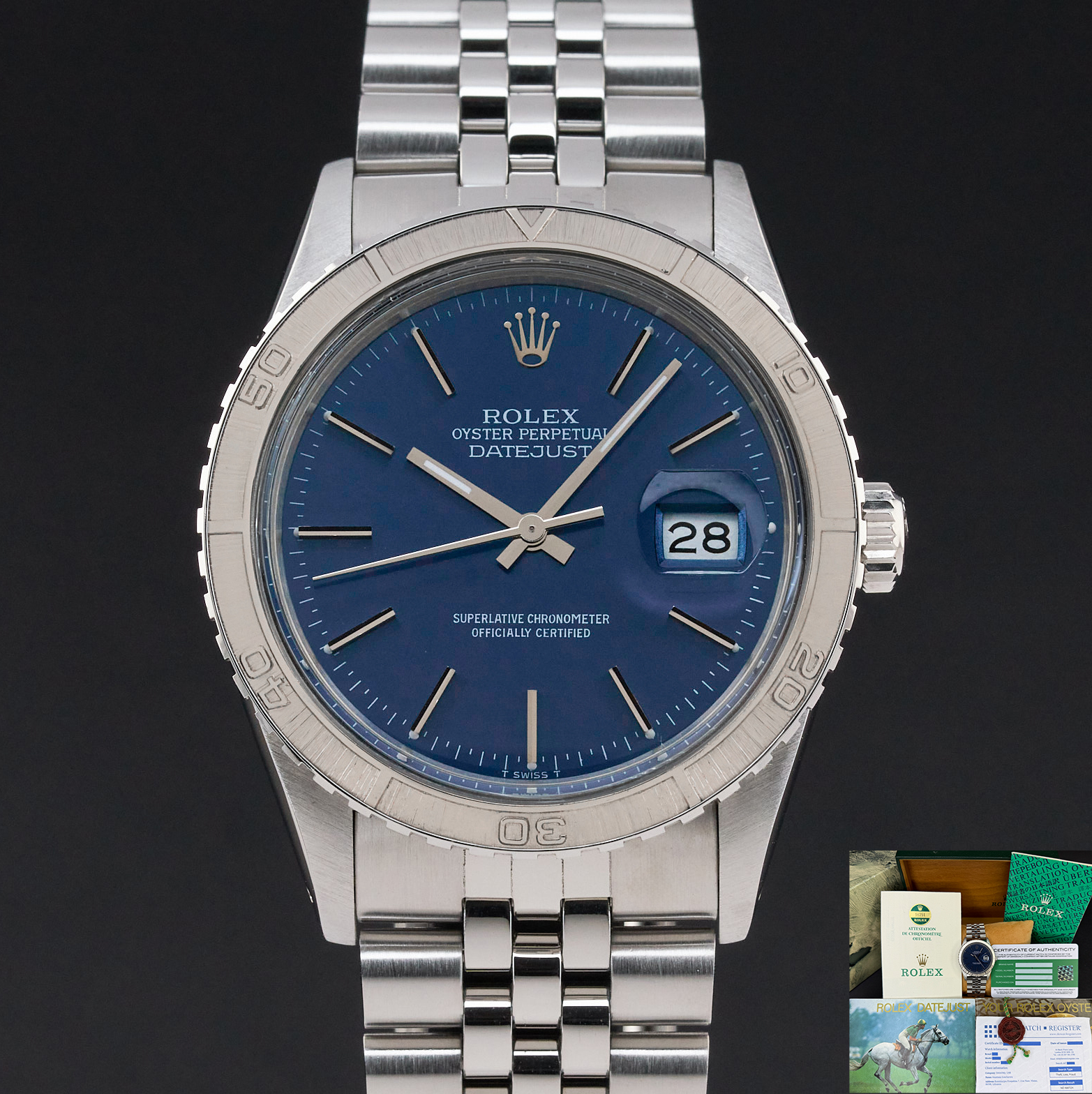 Rolex Datejust Turn-O-Graph, 16250, 36mm, 1982, Steel, Blue dial, Fullset, 1y warranty