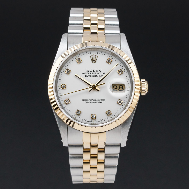 Rolex Datejust, 16233, 36mm, 1991, Two-Tone, White Small Diamond dial, Fullset, 1y warranty