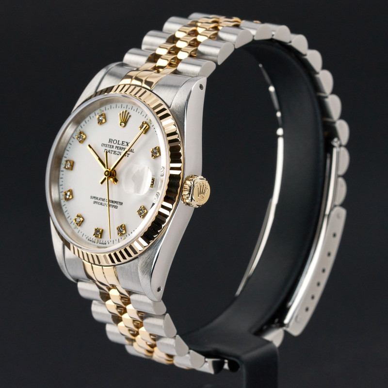Rolex Datejust, 16233, 36mm, 1991, Two-Tone, White Small Diamond dial, Fullset, 1y warranty