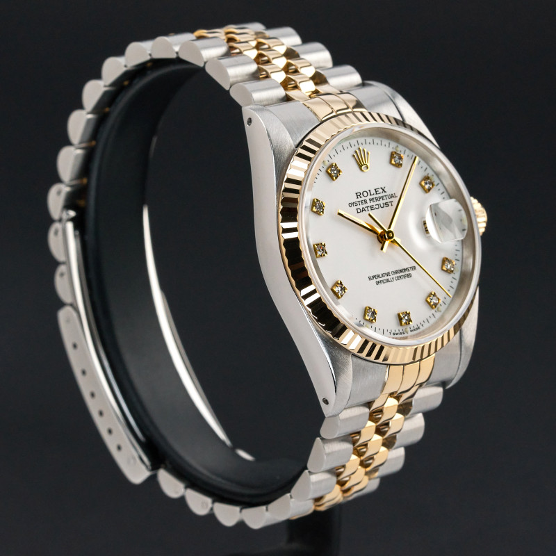 Rolex Datejust, 16233, 36mm, 1991, Two-Tone, White Small Diamond dial, Fullset, 1y warranty