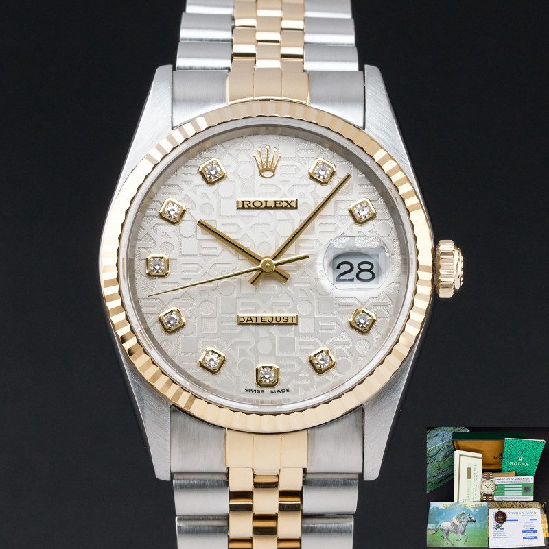 Rolex Datejust, 16233, 36mm, 1995, Two-Tone, Silver Jubilee Big Diamond dial, Fullset, 1y warranty